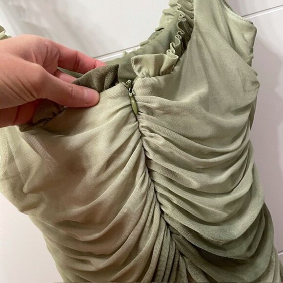 NWT Zara Mesh Overlay Green Ombre Ruched Sleeveless Ruffle Mini Dress Size XL - Picture 8 of 16